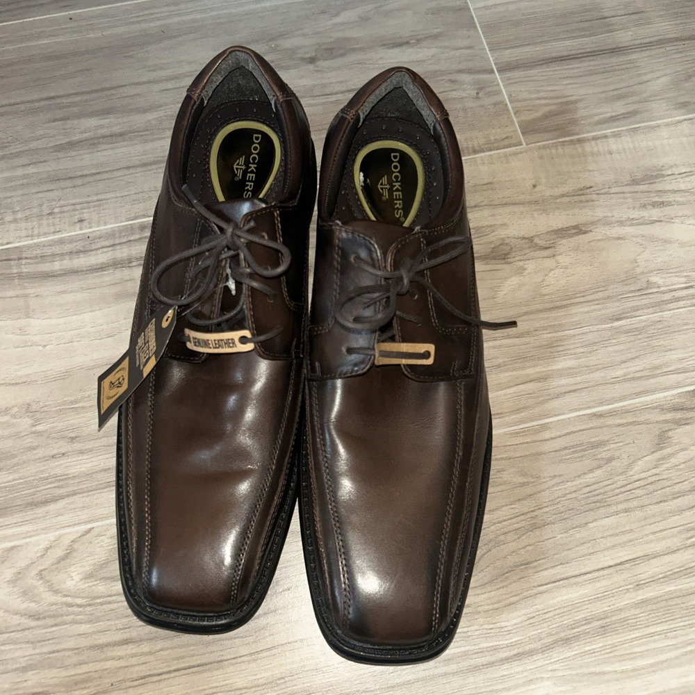 Dockers Men's 11.5M Brown Leather‎ Dress Shoes Square Toe Lace Up Comfort Oxford